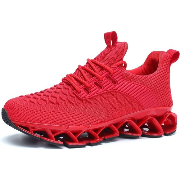 Women's Red Slip-On Walking Running Shoes Blade Sneakers Non-Slip Comfort Shoes - Picture 3 of 8